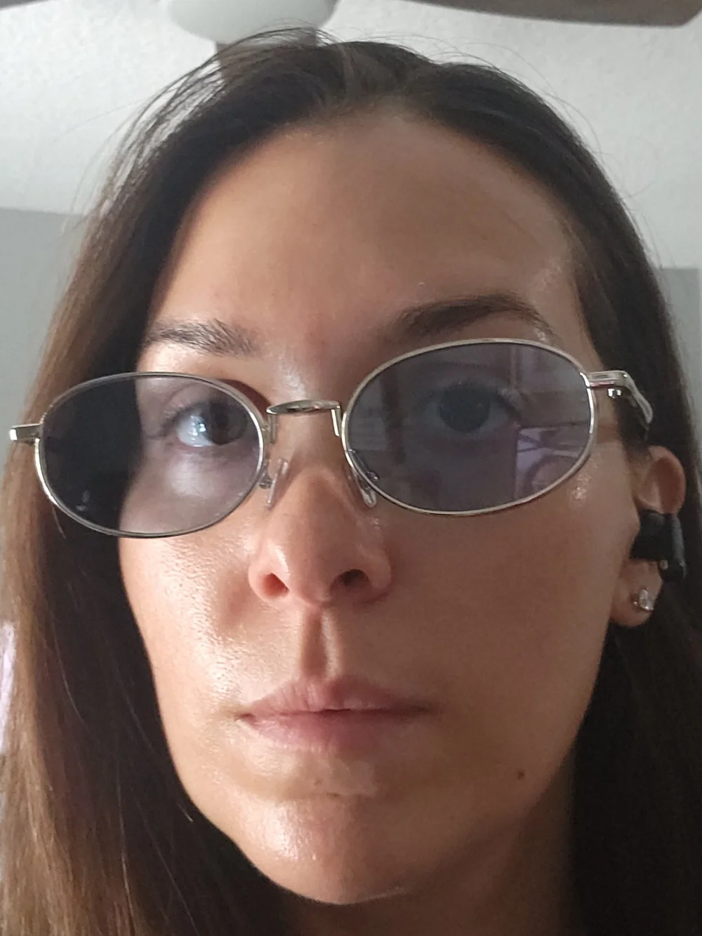 Oval Blue Lens Sunglasses with Silver Frame